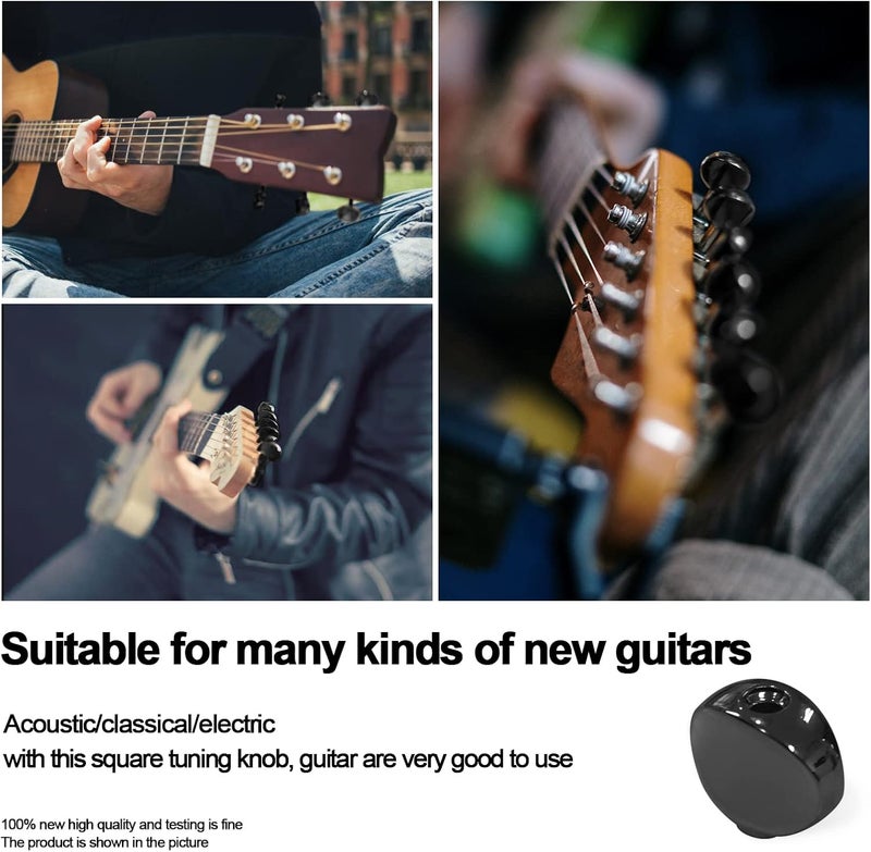 MAXCHEER 6PCS Metal Big Square Shape Guitar Tuning Peg Tuners Machine Head Replacemen Buttons knob Handle Tip (Black Oval) - Image 2